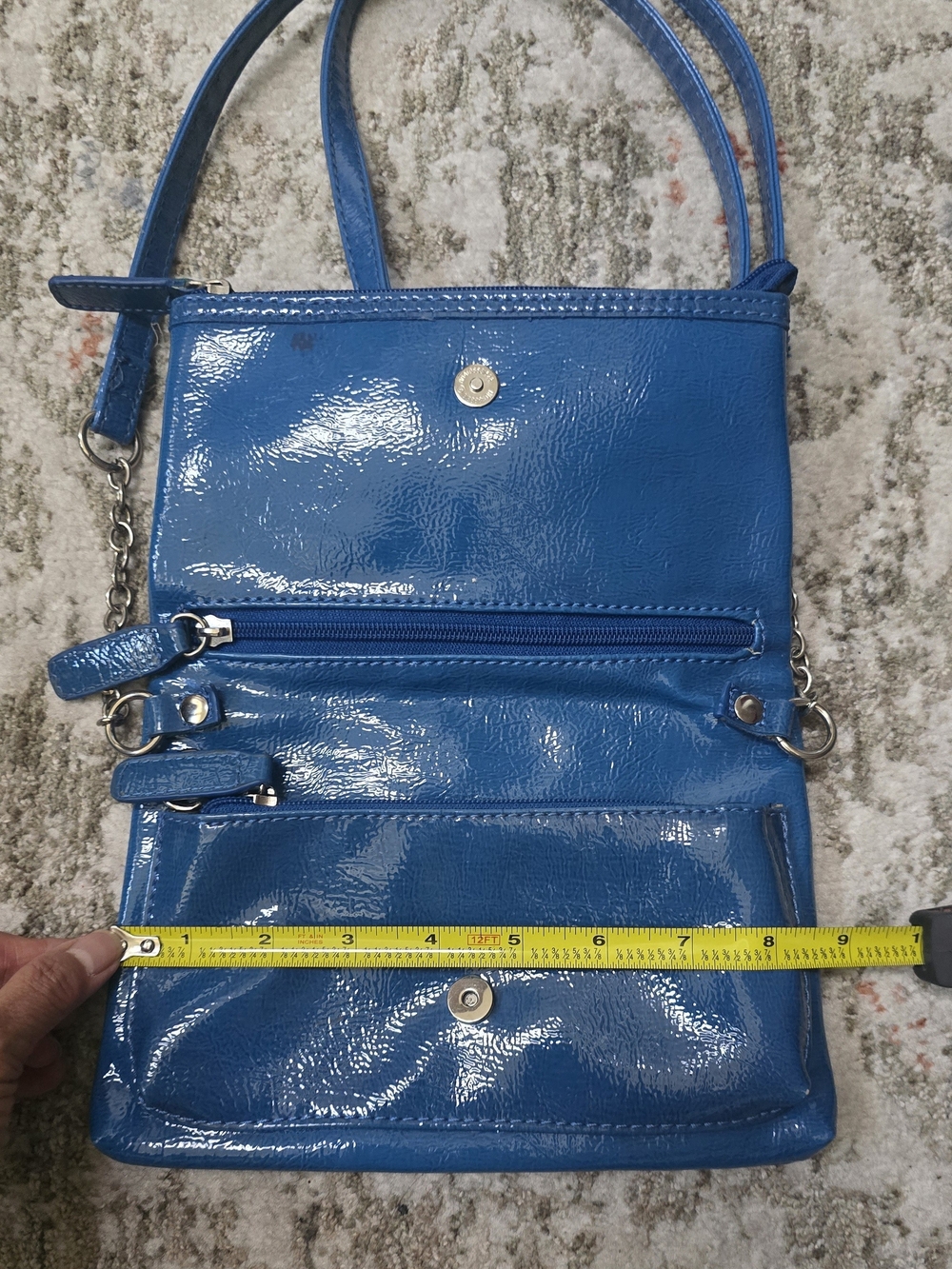 Kenneth Cole Reactio Teal Blue Patent Crossbody Multiple Pockets Bag - Picture 15 of 17